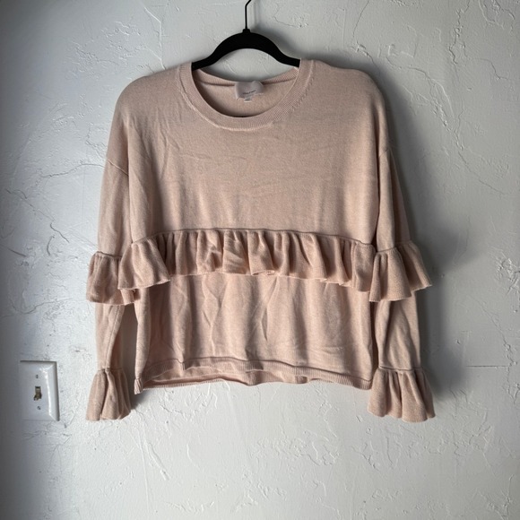 Cinq a Sept Beige Pink Silk Cashmere Ruffle Sweater XS Coquette Romantic - Picture 2 of 11
